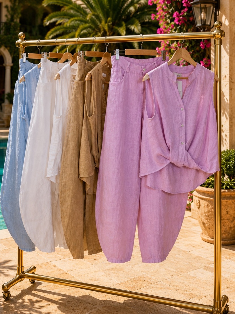 Puro Lino 2-Piece Set Italian Linen Sleeveless Top & Barrel Leg Pants OS